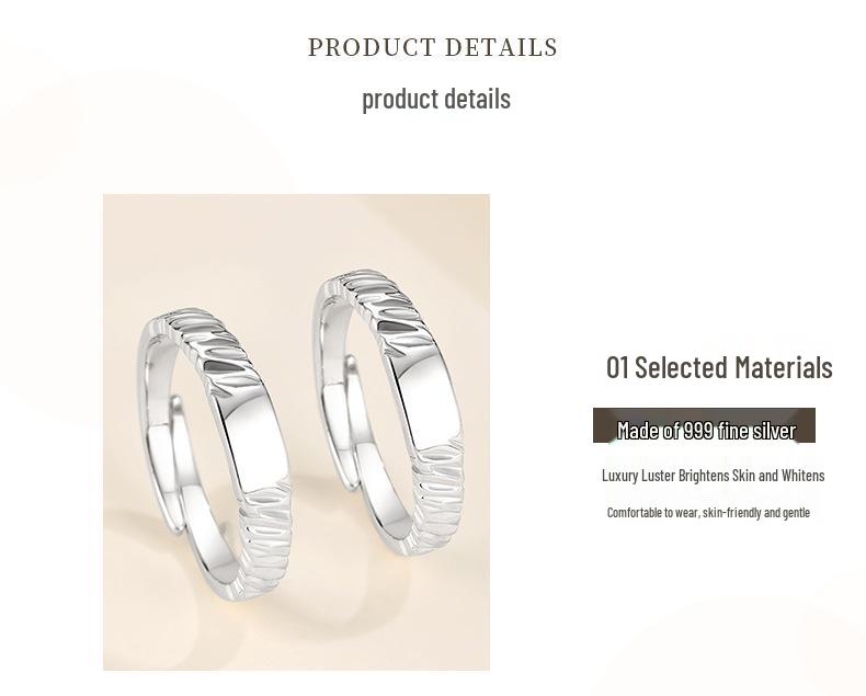 Geometric Glacier 999 Pure Silver Irregular Texture Open Rings for Couples - 2025 Edition