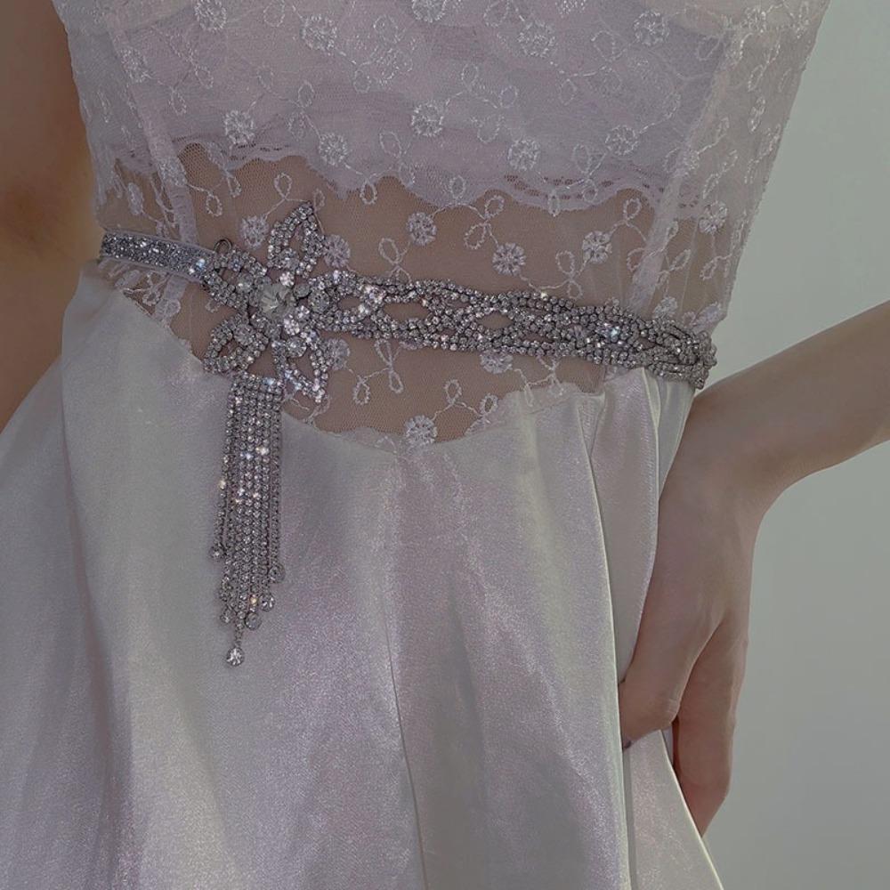 Shiny Rhinestone Flower Necklace Hollow Lace Up Necklace Headband Exaggerated Necklace  Bride