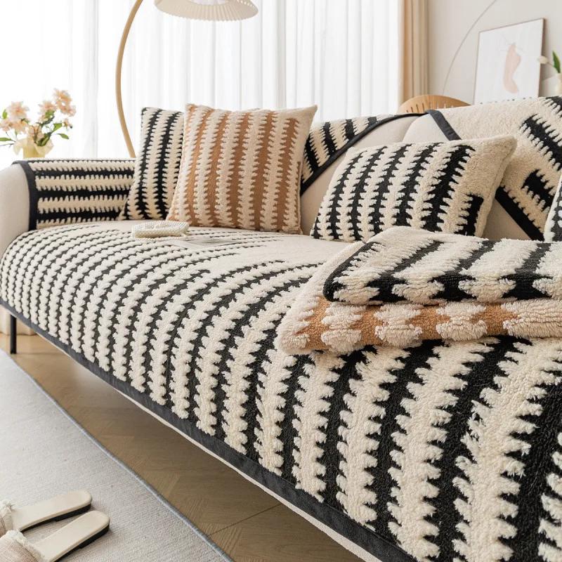 

Нескользящий коврик для дивана из шенилла, утолщенные линии, чехлы для диванов в гостиную, роскошные подушки для угловых диванов, подушки для сидений, защитные чехлы для дома 45x45cm pillowcase чёрный