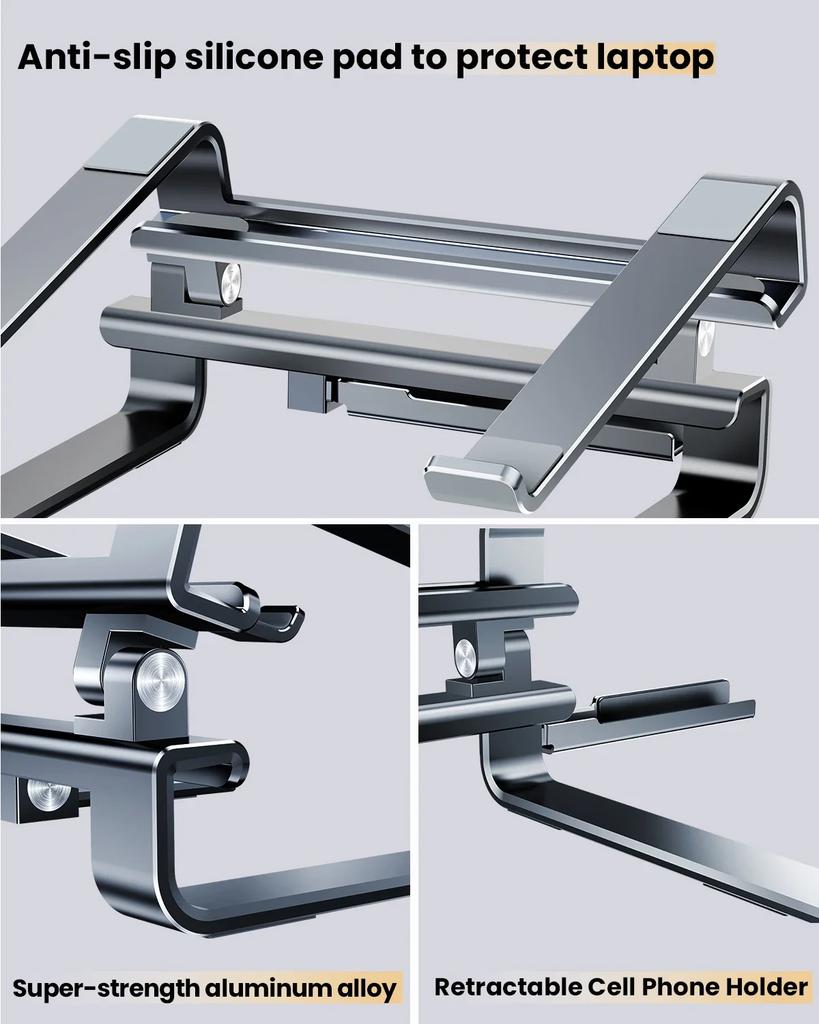 Eary Aluminum Laptop Stand for Desk With Height Adjustable Riser Ergonomic Universal For Notebook Macbook Lenovo Computer Holder