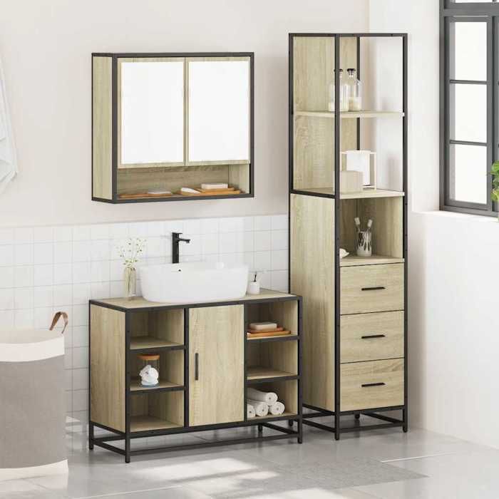 VidaXL Ensemble De Meubles De Salle De Bain 3 Pcs Chêne Sonoma, Armoire De Salle De Bain, Armoire De Rangement De Toilette, 3301181
