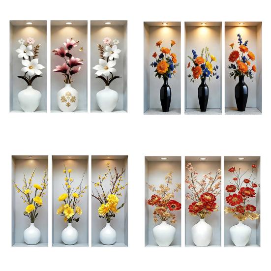 Autocolant de perete vază 3D Vază Perete și Lipire Decal amovibil Decojire PVC Artă de perete cu flori