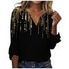 Women's Top Loose Casual V-neck Color Blouses Bell 3/4 Sleeve T-shirt