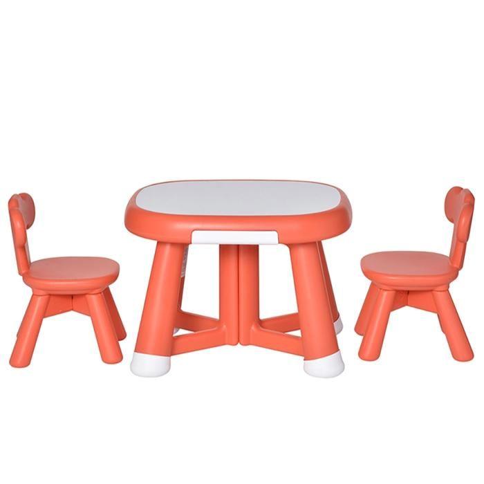 DEVESSPORT Children's Desk Set Table & 2 Coral Red Chairs, Writable Whiteboard, Multifunctional, From 12 Months
