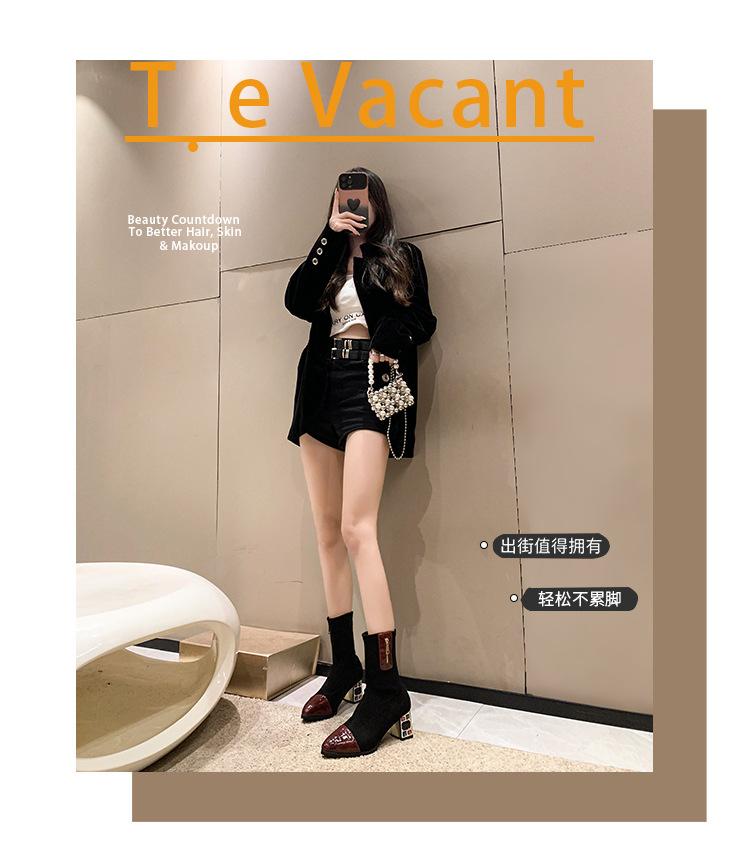 Short Boots Women's Autumn and Winter 2025 New Pointed Zipper Boots Short Boots Rhinestone Thin Women's Boots Thick Heel High Heel Boots