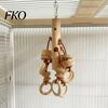 Bird Chew Toy Wood Blocks Parrot Toy, with Wooden Rings, Beak Care Biting Hanging Cage Accessory for Parakeet Conure Cockatiel