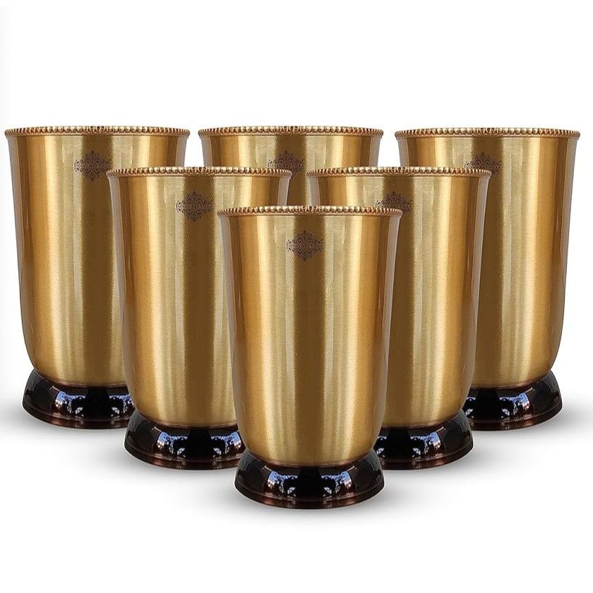 

Стакан/тамблер из чистой латуни с матовой отделкой и черным дном, сервировочная посуда и посуда для напитков, аюрведическое исцеление, объем 270 мл, упаковка из 6 штук