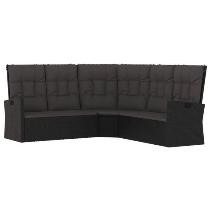 Corner Sofa - Reclining - Black - Woven Resin - Adjustable Backrest - Removable Cushions
