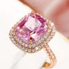 Square Micro-set Pink Diamond Ring, Elegant Imitation Zircon Ring Wedding Ring.
