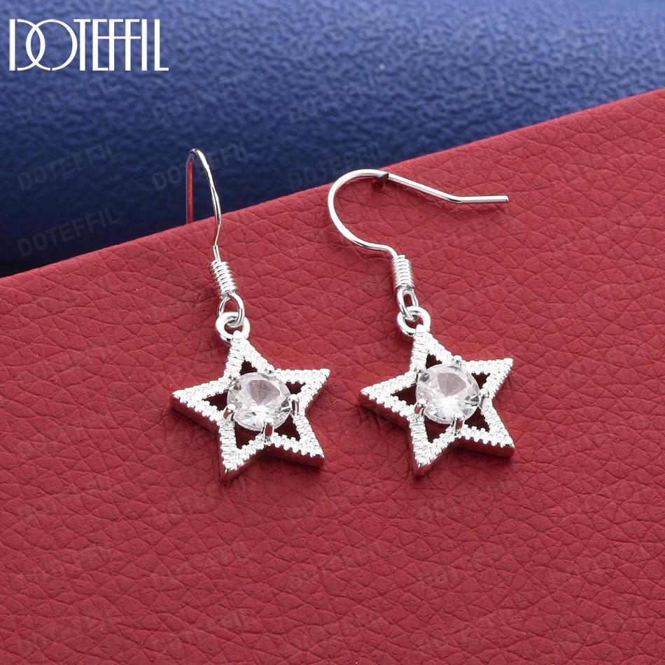 925 Sterling Silver Fashion Gift Star AAA Zircon Pierced Earrings Jewelry 3.20*1.50cm