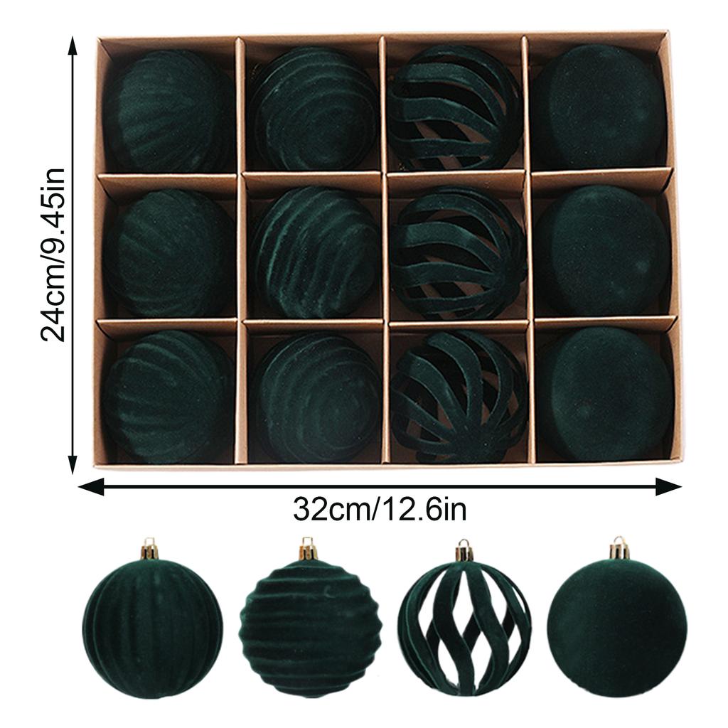 12pcs 8cm Velvet Christmas Ball Pendant Reusable Christmas Hanging Balls Flocked Xmas Tree Ornaments Party Favors