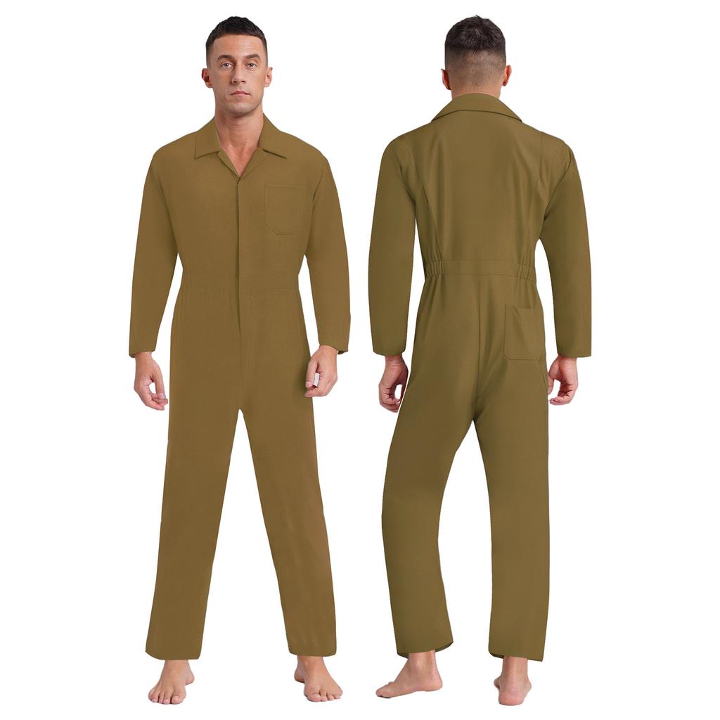 Utility Coverall for Men S-3XL: Easy Wear Front Zipper Jumpsuit, Long Sleeve with Classic Turn-Down Collar, Minimalist Design