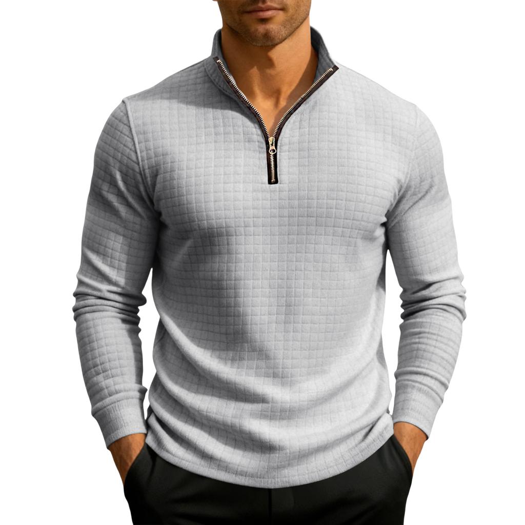 Men's Knit Quarter-Zip Stand Collar Pullover