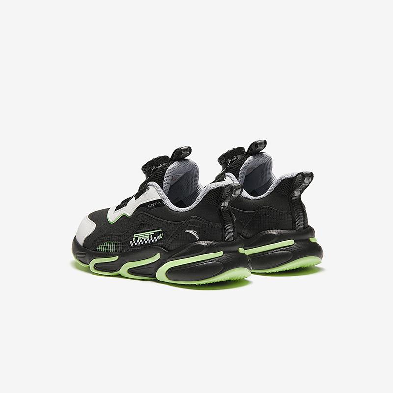 Anta Kids Synthetic Leather Trendy Versatile Lightweight Shock Absorbing Low Top Running Shoes Kids sneaker Black White Green A12439919N-1