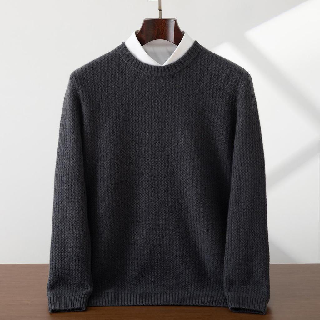 Men's Premium 100% Cashmere Round Neck Sweater - Thick Knit Casual Business Pullover