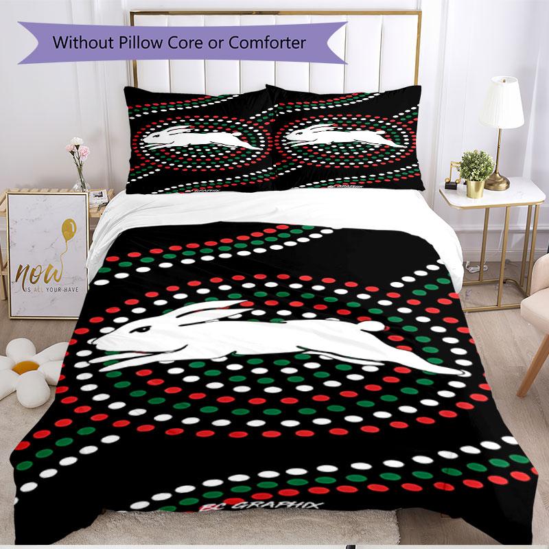 3-teiliges Bettbezug-Set (1 * Bettbezug + 2 * Kissenbezug, ohne Kern), South Sydney Rabbitohs Druck Weiches Ganzjahres-Bettwäscheset, Heimschlafzimmer-Dekoration Geschenk