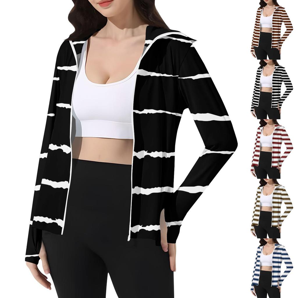 Women's Printed Ice Silk Hooded Lightweight Long Sleeve Sun  Jacket Top
