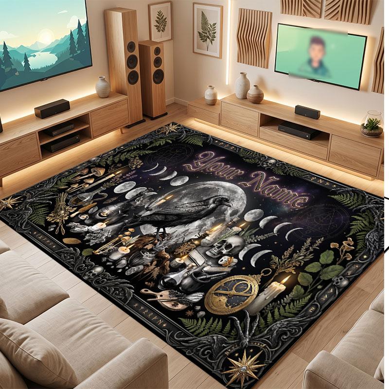 Space Cosmic Theme Crystal Velvet Floor Rug Personalized Custom Name Text Warm Carpet Home Decoration
