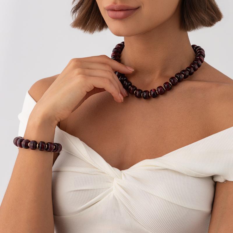 Trendy Y2K Aesthetic Smudge Resin Bead Chain Necklace Lightweight for Women Summer Beach Wear Jewelry Gift