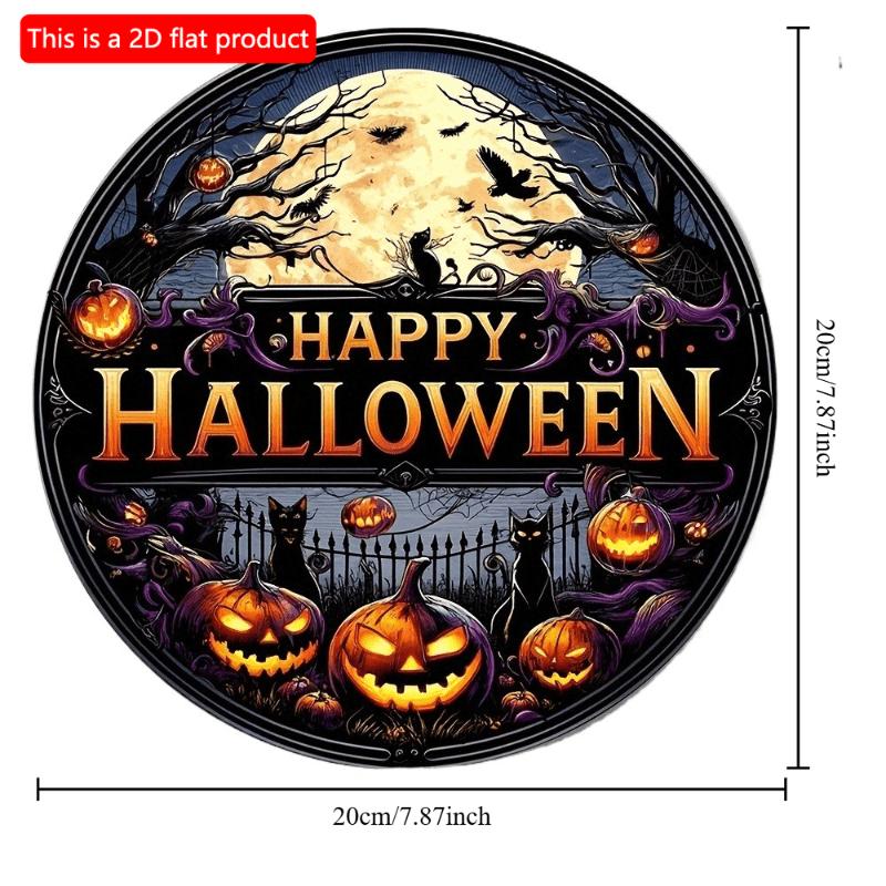 2d Flat 20*20cm, Home Decoration, Happy Halloween Wooden Circular Logo, Creative Decorative Board, for Home, Office, Cafe, Club, Garden Decor.