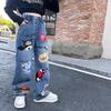 Girls' Cartoon Jeans - Spring/Autumn, Korean Style Loose Fit, Wide-Leg Trousers for Kids