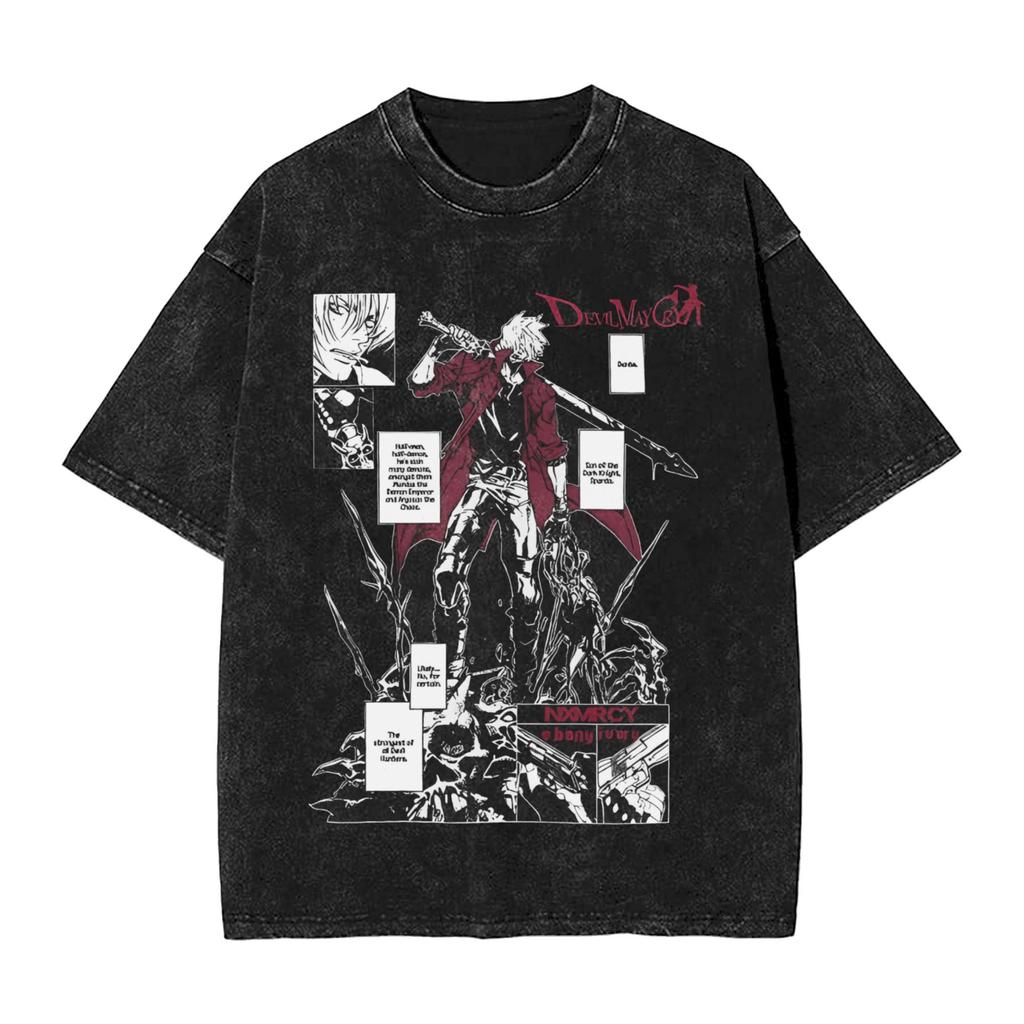 Devil May Cry Dante Manga Washed TShirt DMC Graphic Print TShirts for Men Women Clothing Cotton Oversized Short Sleeve Tees