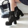 Women's Height-Boosting Martin Boots, Chunky Heel, Lace-Up, Waterproof, Thick-Sole Ankle Boots, Versatile High-Heeled Autumn/Winter Boots