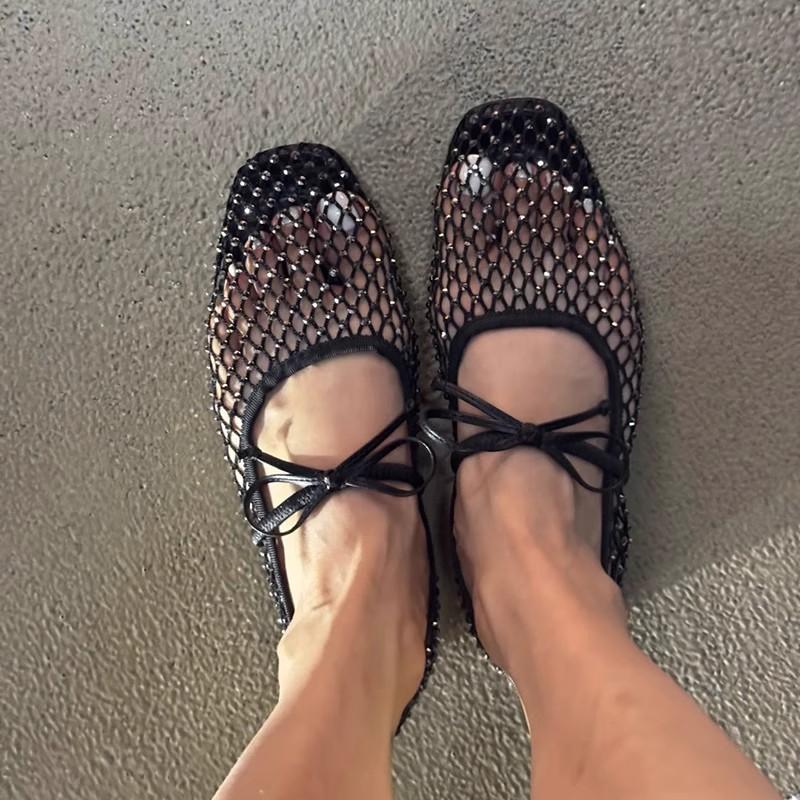 Flat Bottom Breathable Mesh Mary Jane Shoes Women's Shoes 2025 Large Size New Niche Hollow Word with French Single Shoes