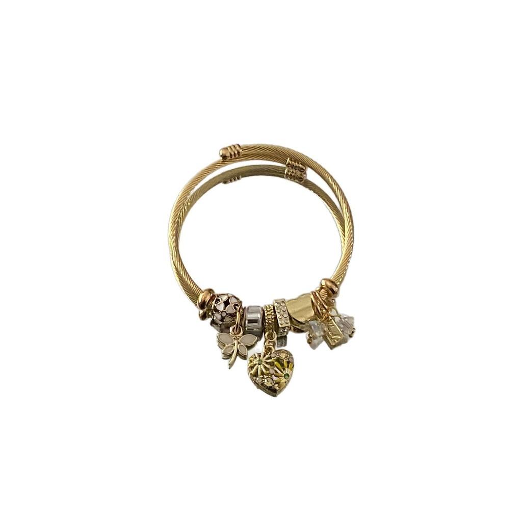 Titanium Steel Heart Shape Beaded Bracelet With Rhinestone Pendant For Women And Men