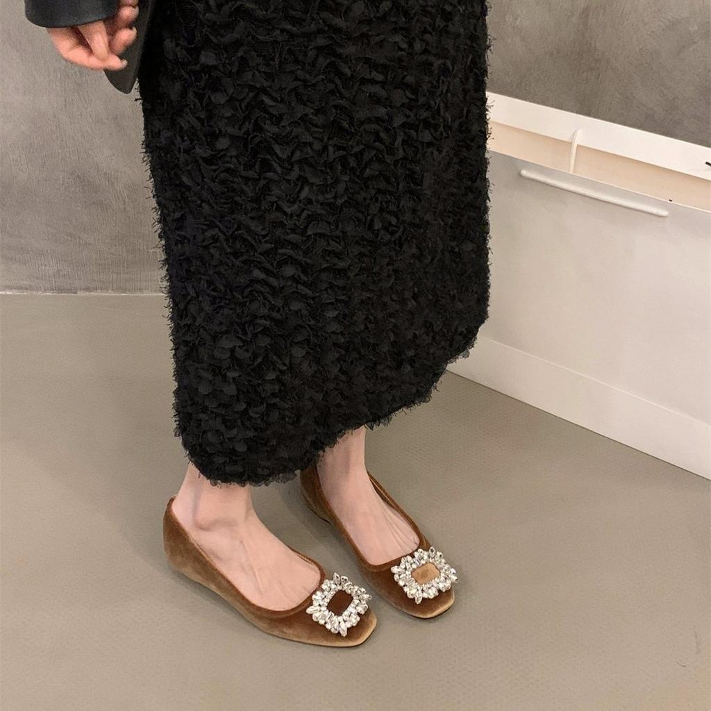 Inner heightening suede rhinestone small single shoes women's shoes new spring and autumn shoes black commuter shoes