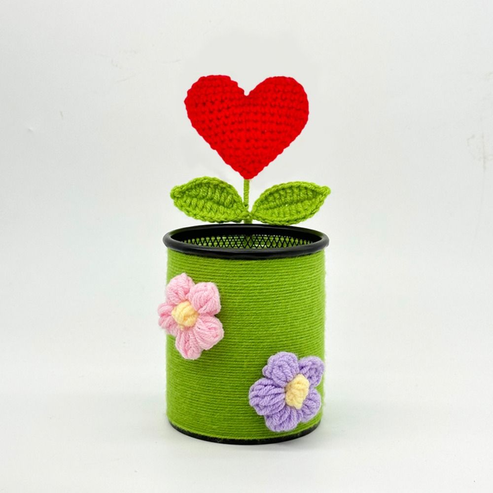 Handmade Crochet Sunflower Pen Holder Cute Desk Pencil Holder Office School Supplies