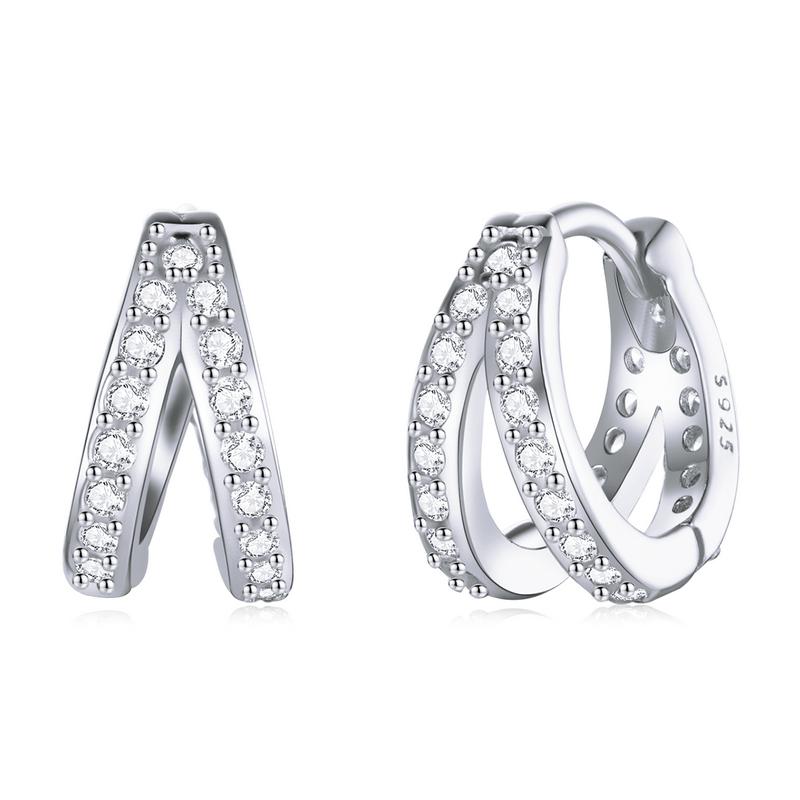 Bamoer Zircon Earrings 925 Silver Unique Double-layered Design Hoop Earrings Women Fine Jewelry