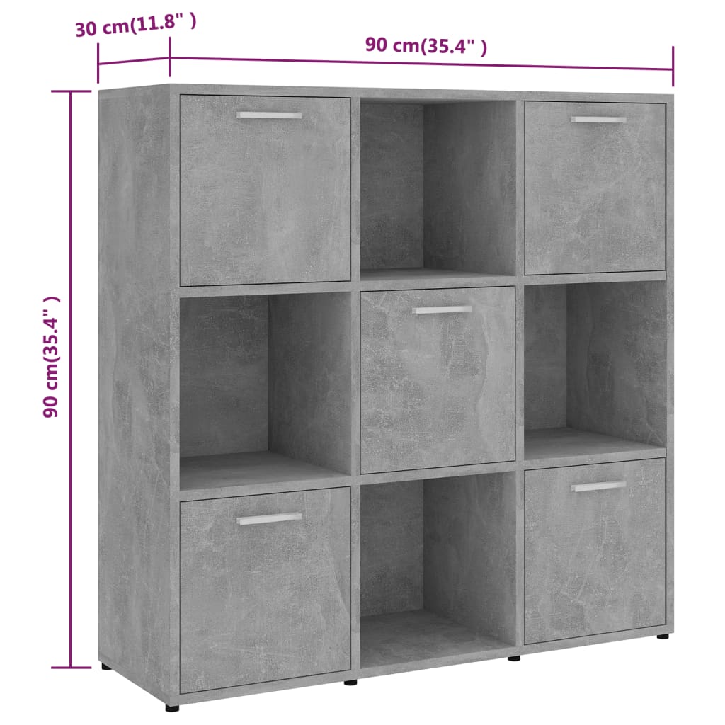 Bookshelf Concrete Grey 90 x 30 x 90 cm Engineered Wood
