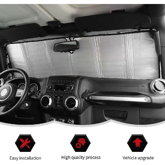 Windshield Sunshade Sun Shade Heat Shield Sun Visor Mat Compatible With Jeep Wrangler Rubicon Sahara TJ JK JKU 2 Door & 4 Door