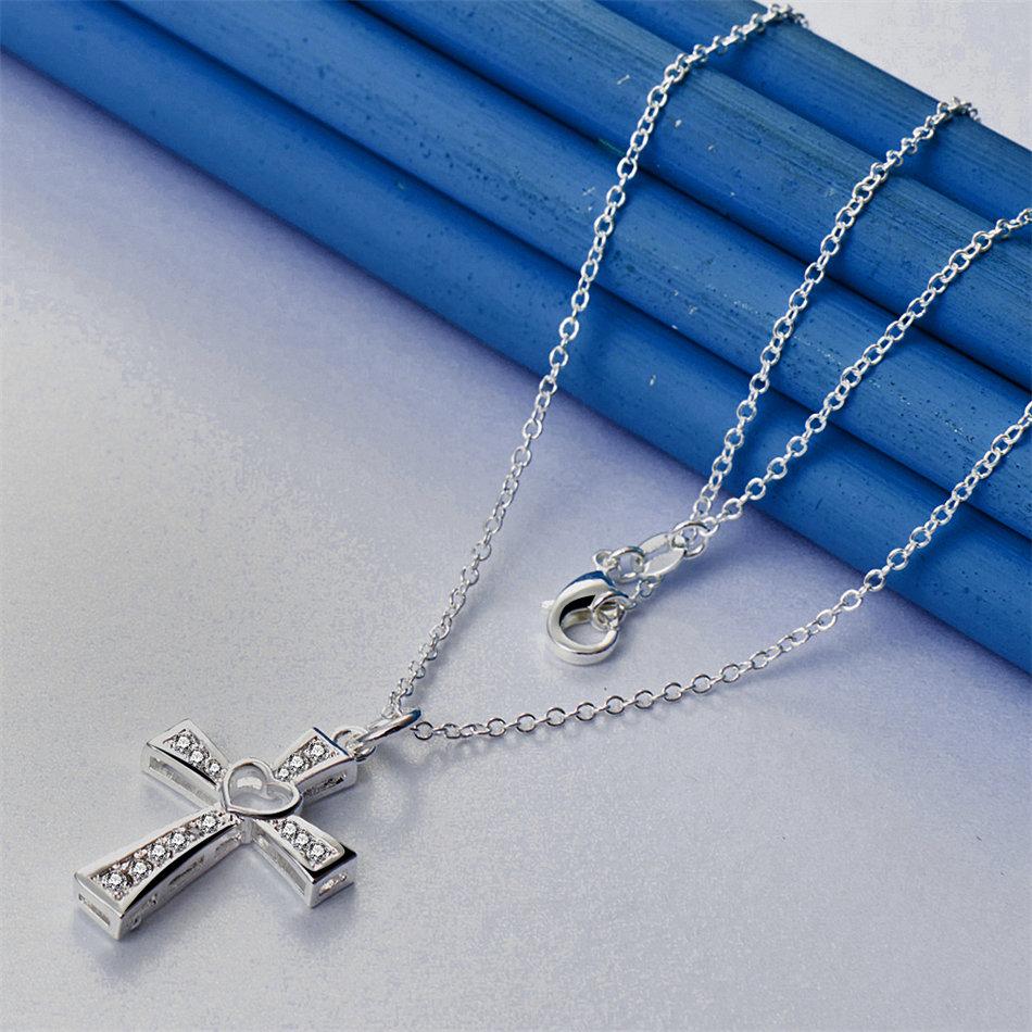 925 sterling silver 16-30 inch exquisite cross shaped zircon pendant necklace for women's fashionable wedding accessories