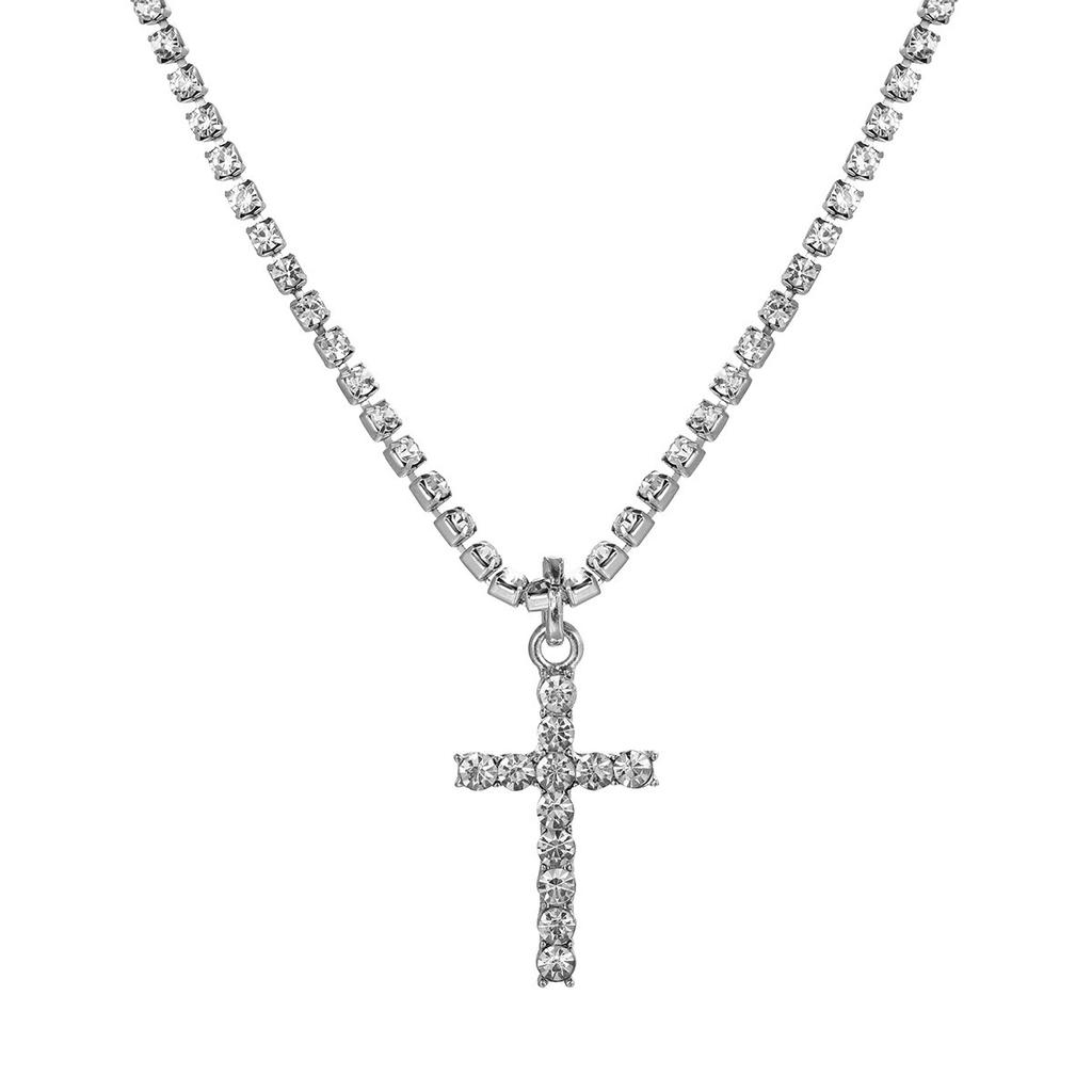 Street Auction Cross Necklace Female European and American Personality Shiny Rhinestone Collarbone Chain Accessories Necklace