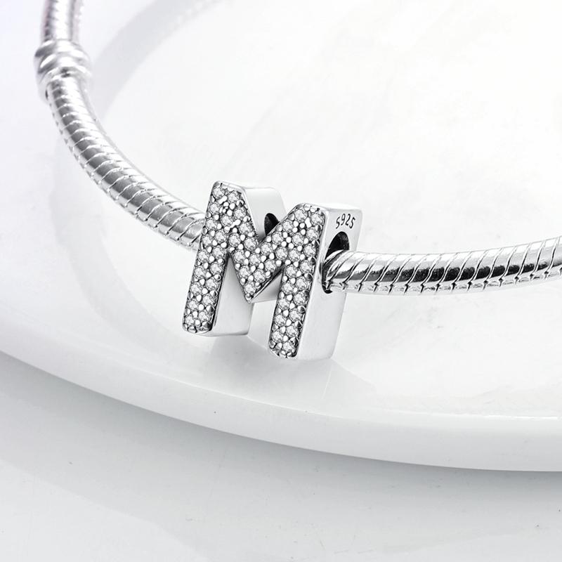 Original A-Z Alphabet Charms Bead 925 Silver 26 Letters CZ Zircon Heart Love Charm Fit Bracelet Bangle Jewelry Making