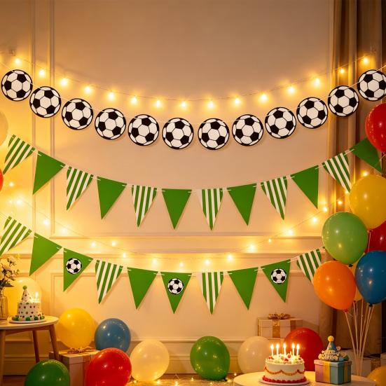 Fußballparty Wimpelkette Dreieckige Fahnen Bälle Girlande Sport-Thema Hängende Papierwimpel-Girlande für Fußballfans Heimparty-Zubehör