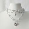 Multi-Layer Faux Pearl Love Heart Pendant Necklace for Women New Fashion Y2K Choker Party Jewelry Occasions