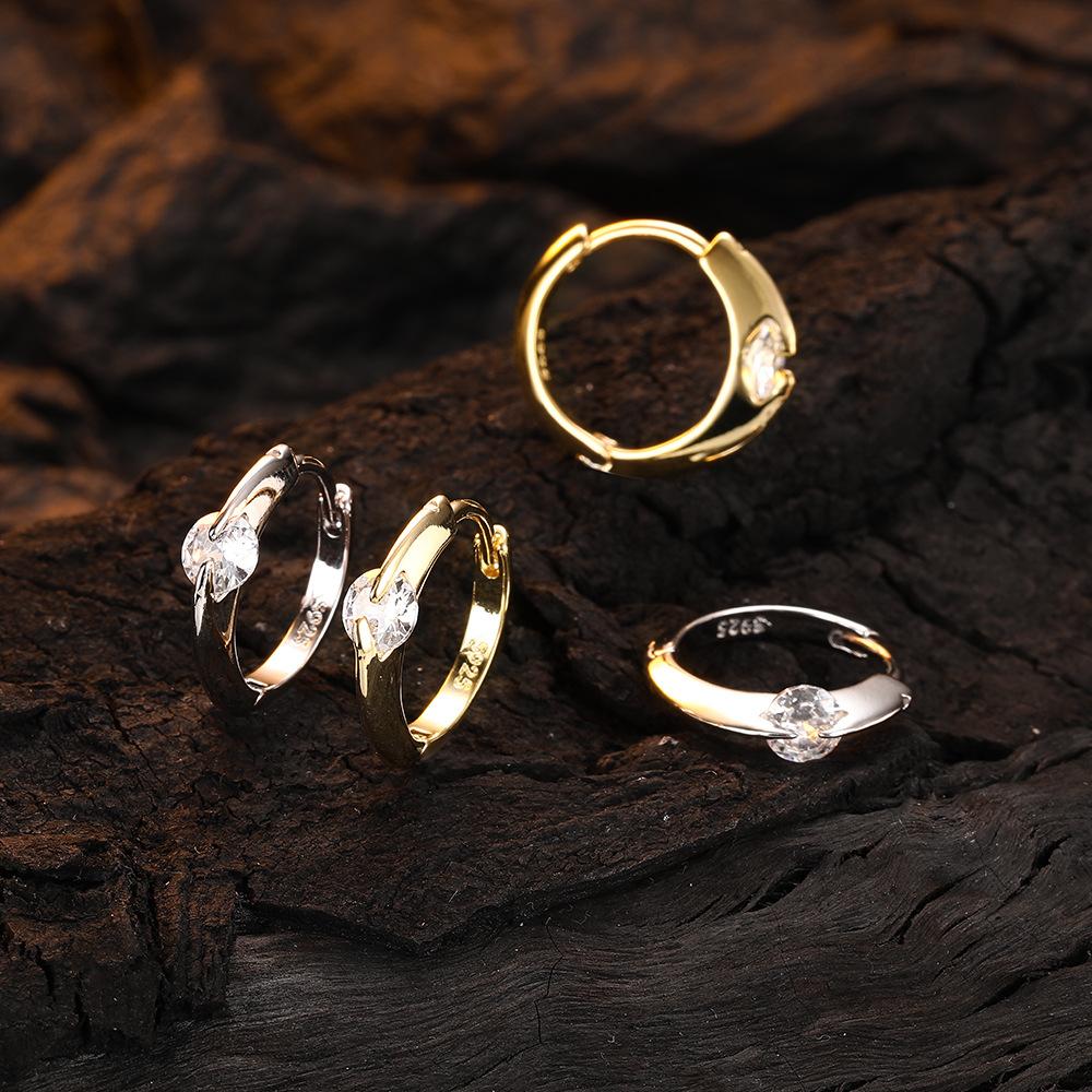 Original 925 Sterling Silver Smooth Crystal Circle Hoop Earrings for Women Korean Wedding Party Jewelry Gift Female Pendientes