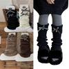 Womens Girls Lovely Leg Warmers Bows Knitted Flared Leg Sleeves Gotik Crochet Baggy Cuffs Ankle Heap Socks Streetwear