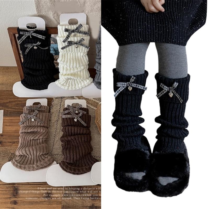 Womens Girls Lovely Leg Warmers Bows Knitted Flared Leg Sleeves Gotik Crochet Baggy Cuffs Ankle Heap Socks Streetwear