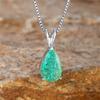 Boho Female Small Blue Green Opal Water Drop Pendant Necklace Silver Color Wedding  For Women