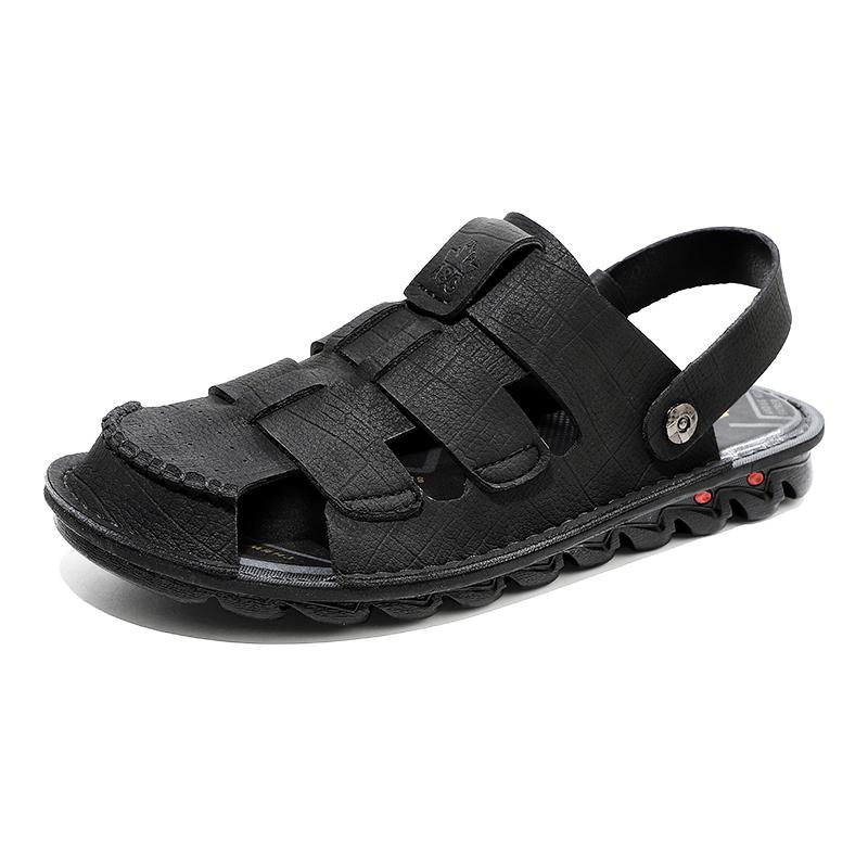 

Summer Man Sandals Genuine Leather Mens Casual Shoes Outdoor Men Leather Wading Aqua Shoes for Men Beach Shoes Slippers Sandaly 38 чёрный