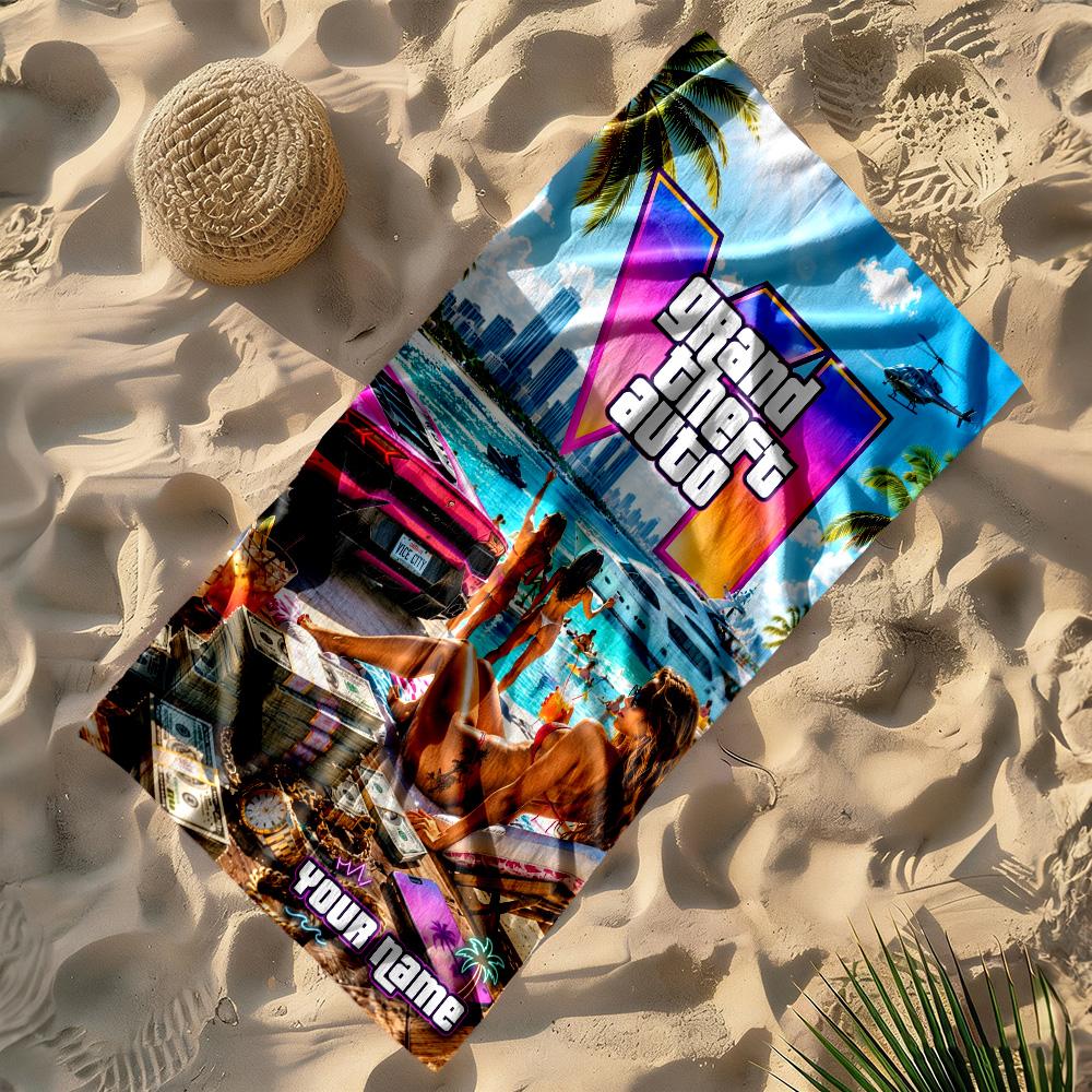 Grand Theft Auto Customize Your Name Beach Towel Super Soft Microfiber Quickdry Fabric Suitable for Sports Travel Swimming Yoga Bathroom Beach And Poo