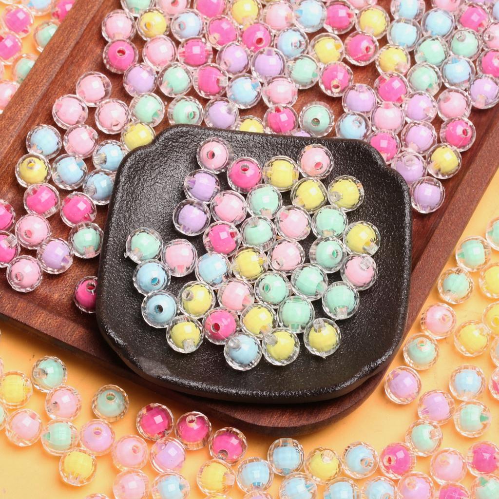 500g Round 8/10mm Transparent Acrylic Faceted DIY Jewelry Making Loose Beads Creative Sandwich Pendant Candy Color Necklace Bracelet