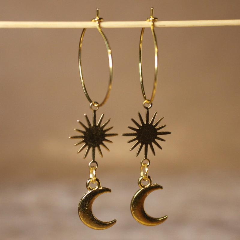 Gold Sun and Moon Earrings