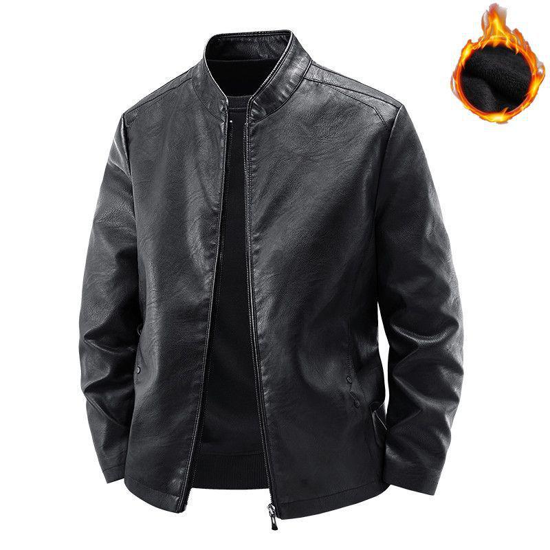 Men's Slim Fit Stand Collar Motorcycle Leather Jacket for Spring and Autumn