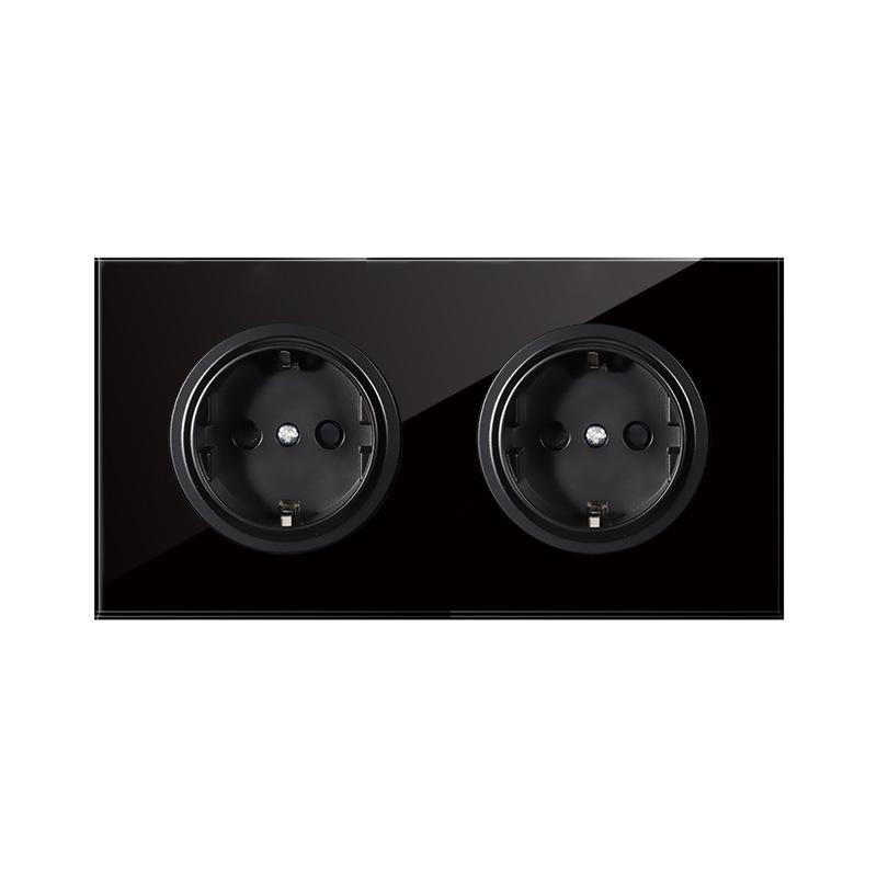 2022 New Black Glass Panel USB Wall Socket EU, Push Wall Switch with LED Indicator Light, UK 13A Wall Socket Switches