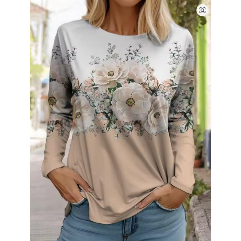 Ladies' Casual Long Sleeved T-shirt with Black and White Contrasting Pattern